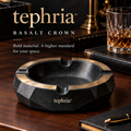 tephria™ Basalt Crown — Natural Basalt Ashtray with Brushed Bronze Ring