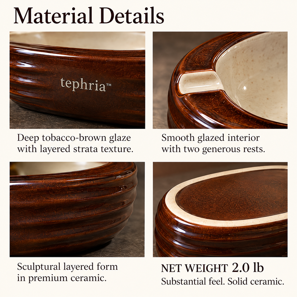 tephria™ 15 Sienna Strata — Layered Ceramic Ashtray with Speckled Glazed Basin
