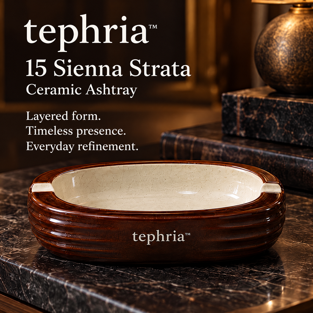 tephria™ 15 Sienna Strata — Layered Ceramic Ashtray with Speckled Glazed Basin