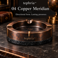 tephria™ 04 Copper Meridian — Patinated Copper Ashtray with Black Stone Base