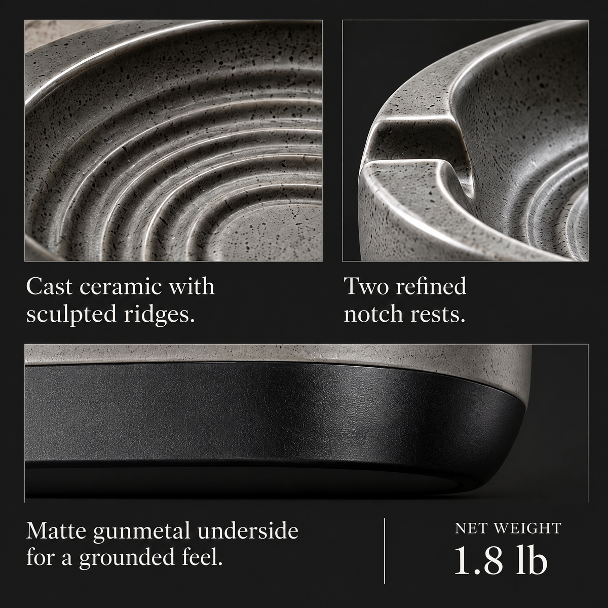 1-tephria™ 03 Cinder Ridge — Sculpted Ceramic Ashtray with Contoured Ridges