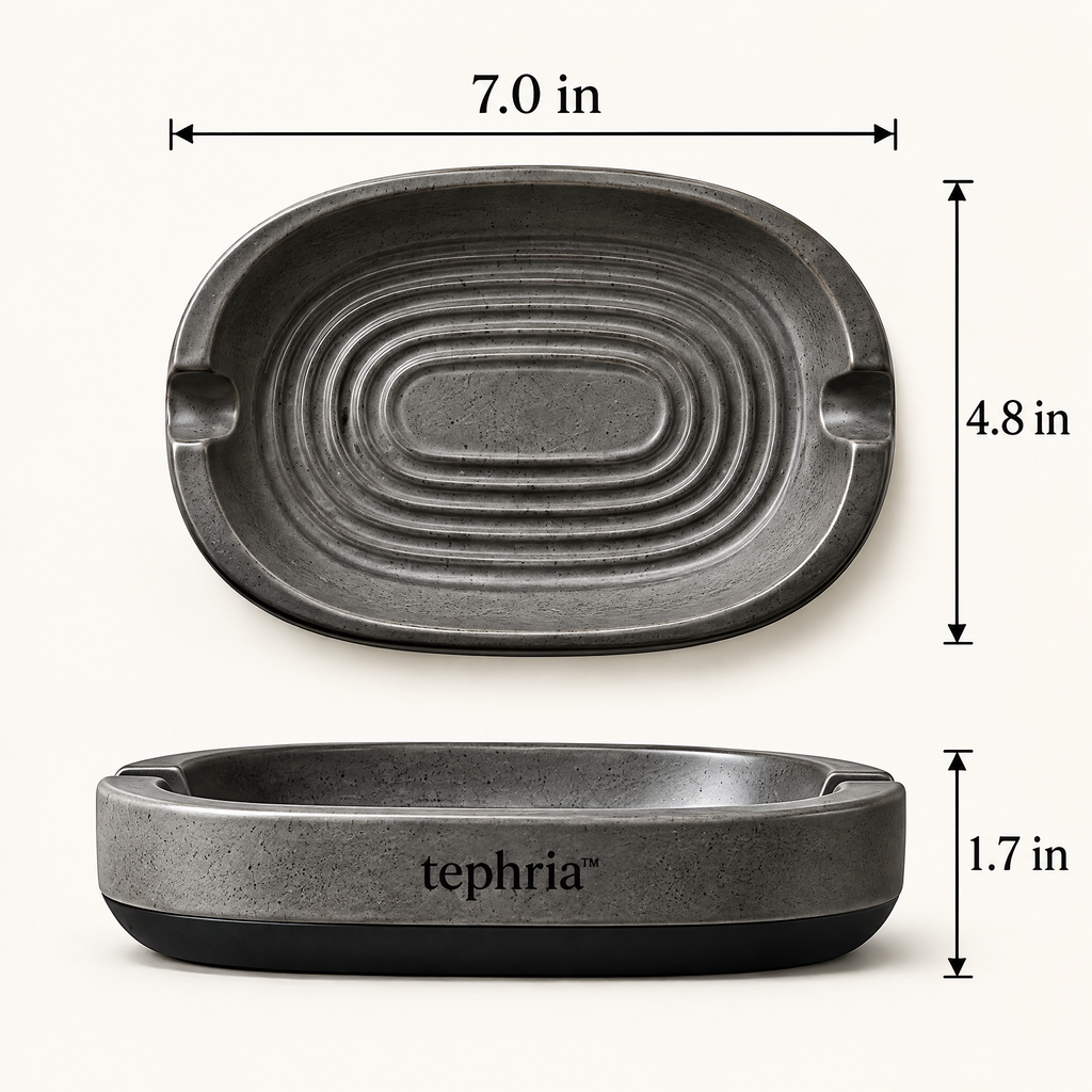 tephria™ 03 Cinder Ridge — Sculpted Ceramic Ashtray with Contoured Ridges