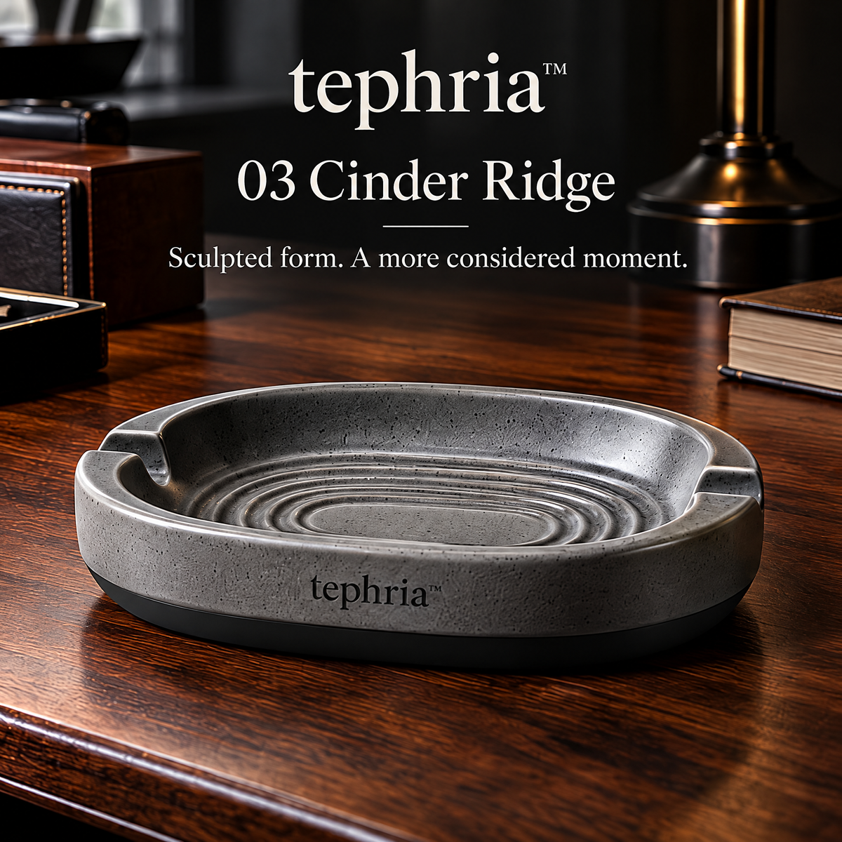 1-tephria™ 03 Cinder Ridge — Sculpted Ceramic Ashtray with Contoured Ridges