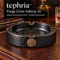 tephria™ 14 Forge Crest — Hand-Hammered Iron Ashtray with Four Cigar Rests