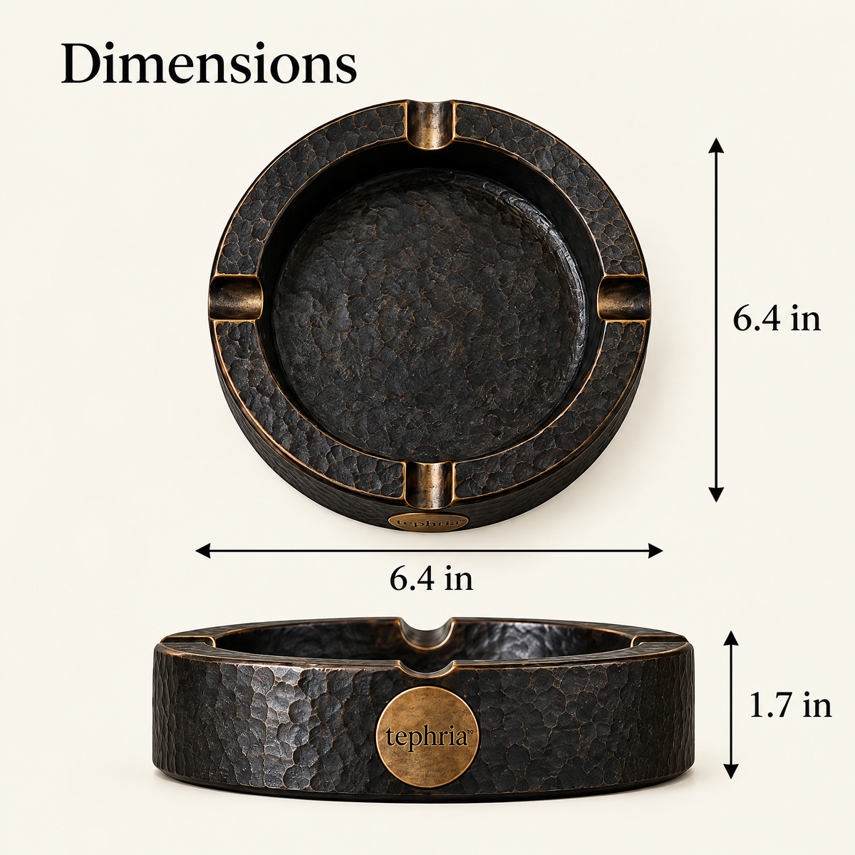 4-tephria™ 14 Forge Crest — Hand-Hammered Iron Ashtray with Four Cigar Rests
