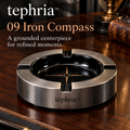 tephria™ 09 Iron Compass — Brushed Gunmetal Ashtray with Black Ceramic Bowl