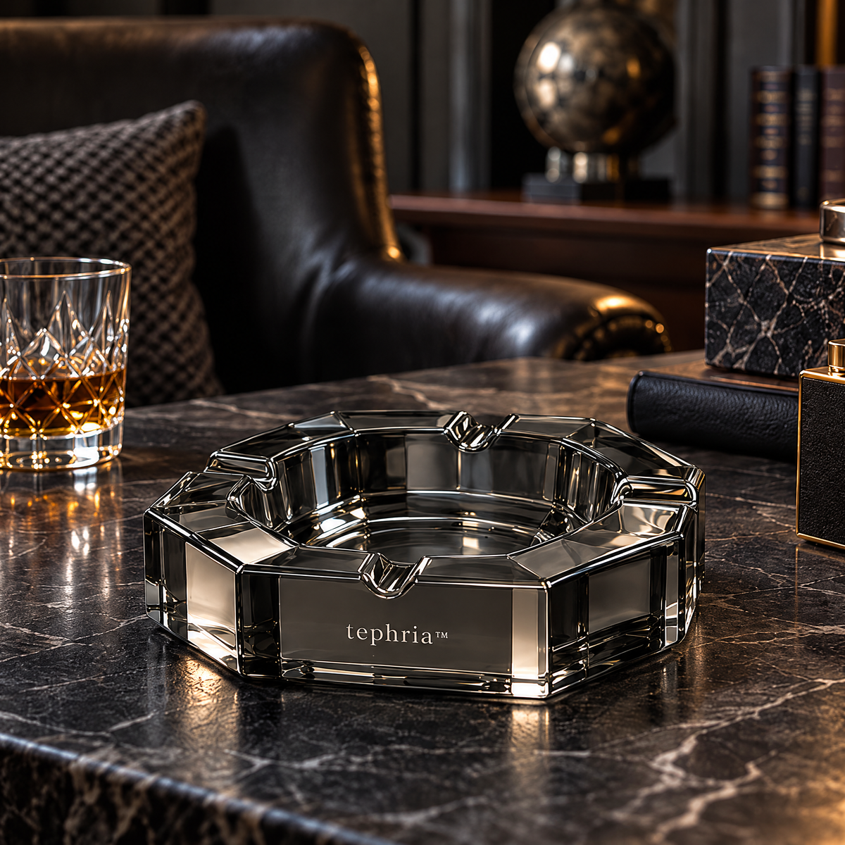 7-tephria™ 06 Glacier Cut — Smoke-Gray Optical Glass Ashtray