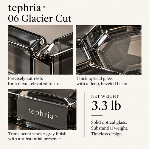 tephria™ 06 Glacier Cut — Smoke-Gray Optical Glass Ashtray