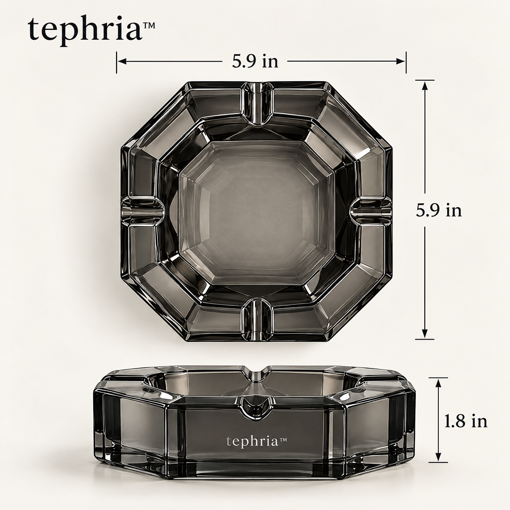tephria™ 06 Glacier Cut — Smoke-Gray Optical Glass Ashtray