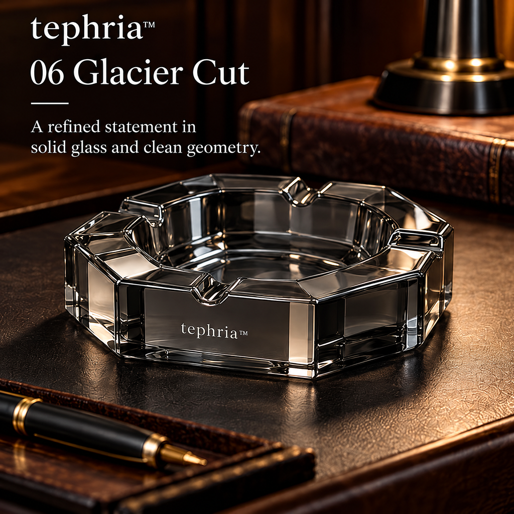 tephria™ 06 Glacier Cut — Smoke-Gray Optical Glass Ashtray