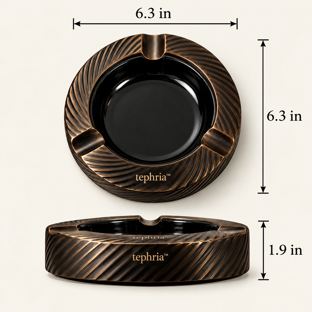 tephria™ 12 Brass Helix — Sculptural Brass Ashtray with Removable Black Ceramic Bowl
