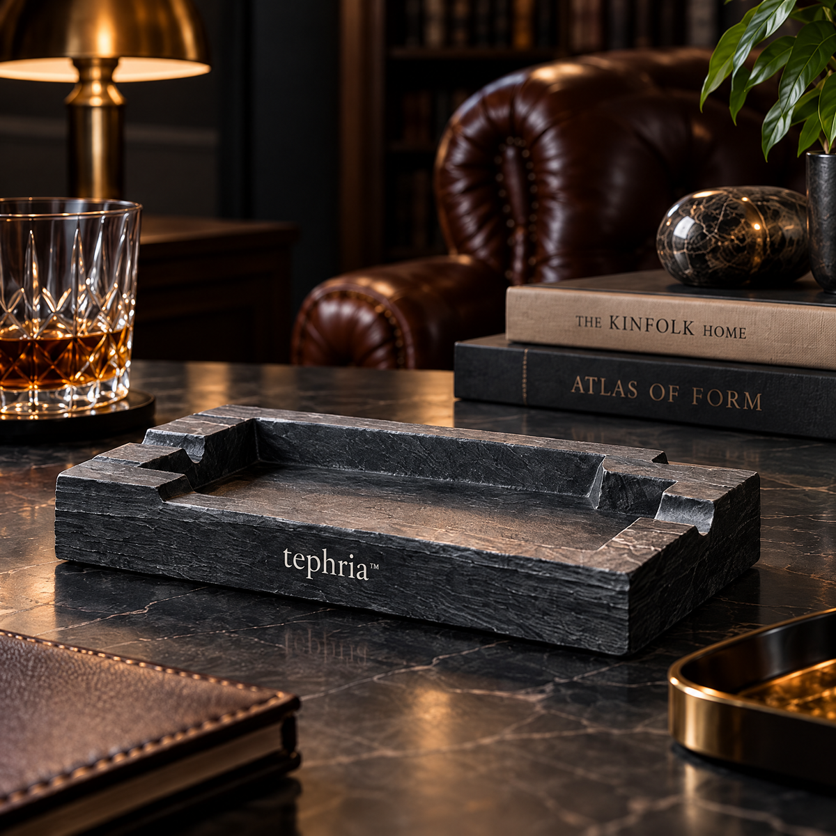 9-tephria™ 11 Slate Breakwater — Natural Slate Ashtray with Sculpted Stepped Edges