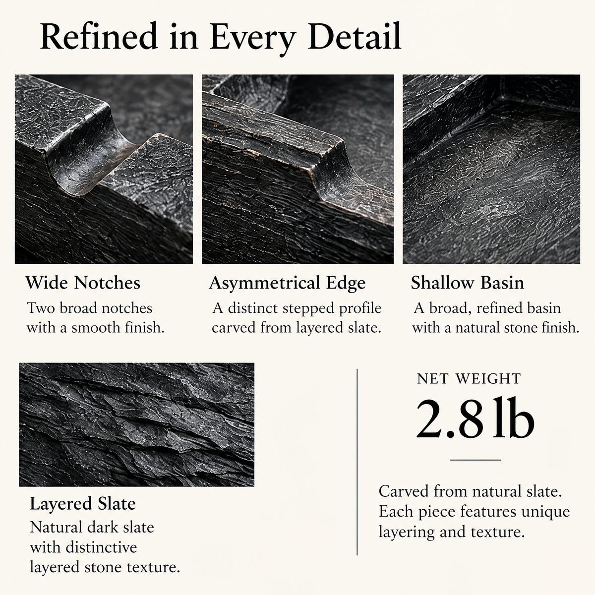 9-tephria™ 11 Slate Breakwater — Natural Slate Ashtray with Sculpted Stepped Edges