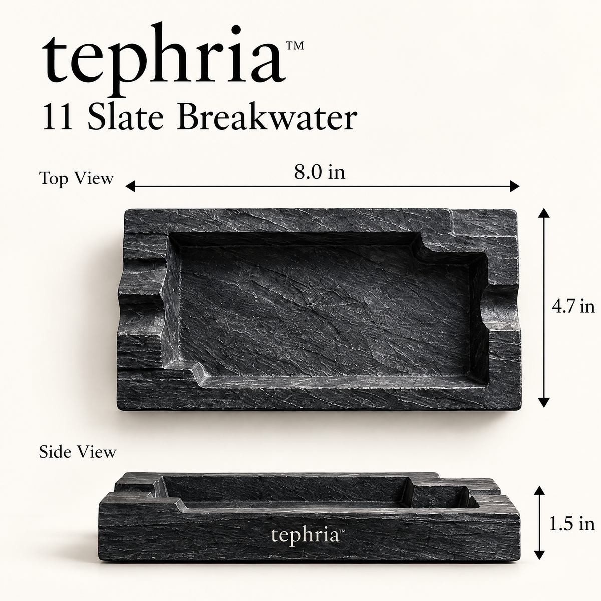 9-tephria™ 11 Slate Breakwater — Natural Slate Ashtray with Sculpted Stepped Edges