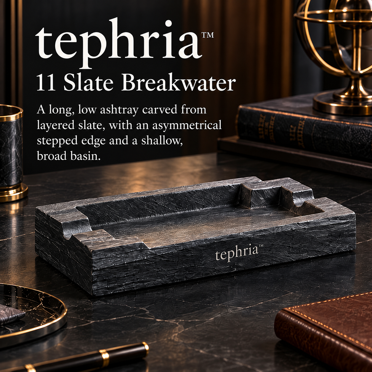 9-tephria™ 11 Slate Breakwater — Natural Slate Ashtray with Sculpted Stepped Edges